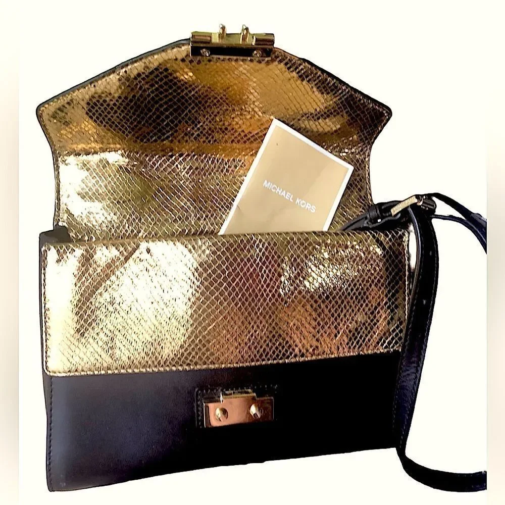 Michael Kors Black and gold python, Sloane crossbody